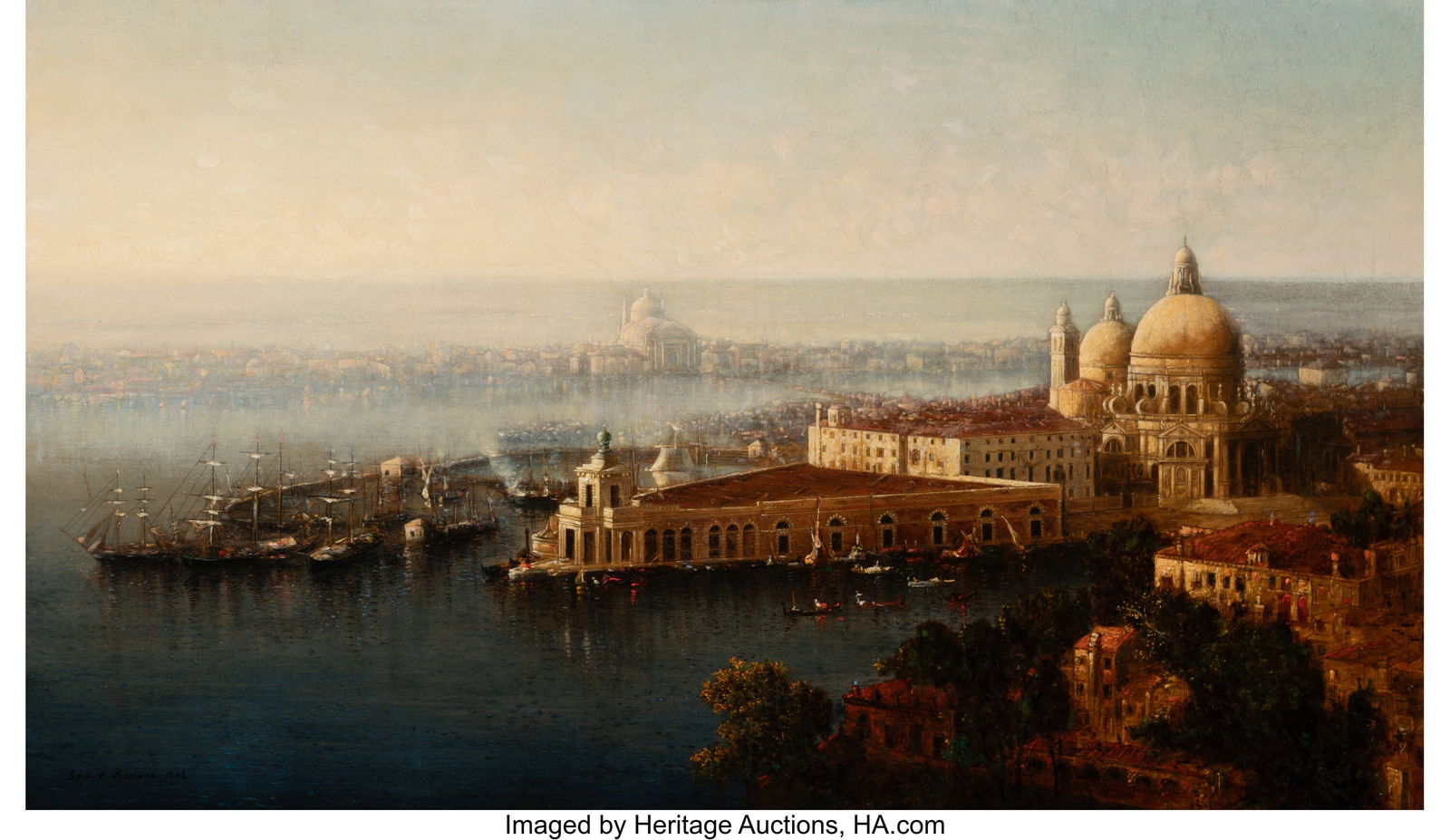 George Loring Brown (American, 1814-1889) Mornin: George Loring Brown (American, 1814-1889) Morning, A Birds View of Venice, 1888 Oil on canvas 28 x 48 inches (71.1 x 121.9 cm) Signed and dated lowe