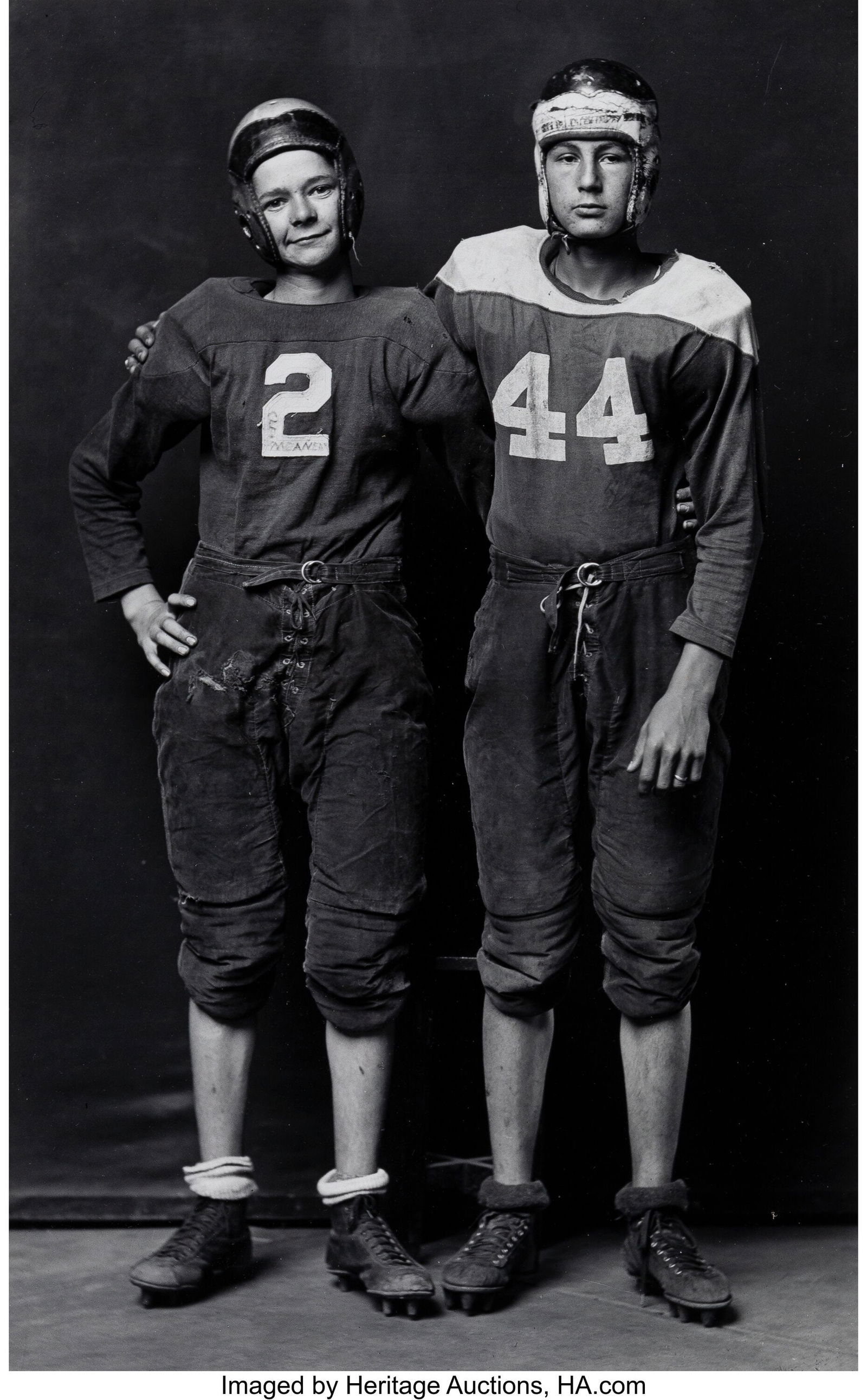 Mike Disfarmer (American, 1884-1959) Football Pl: Mike Disfarmer (American, 1884-1959) Football Players, Cleon McAnear and Bill Barnet, circa 1940 Gleatin silver print, printed 1995 12 x 7-3/8 inches (30&per