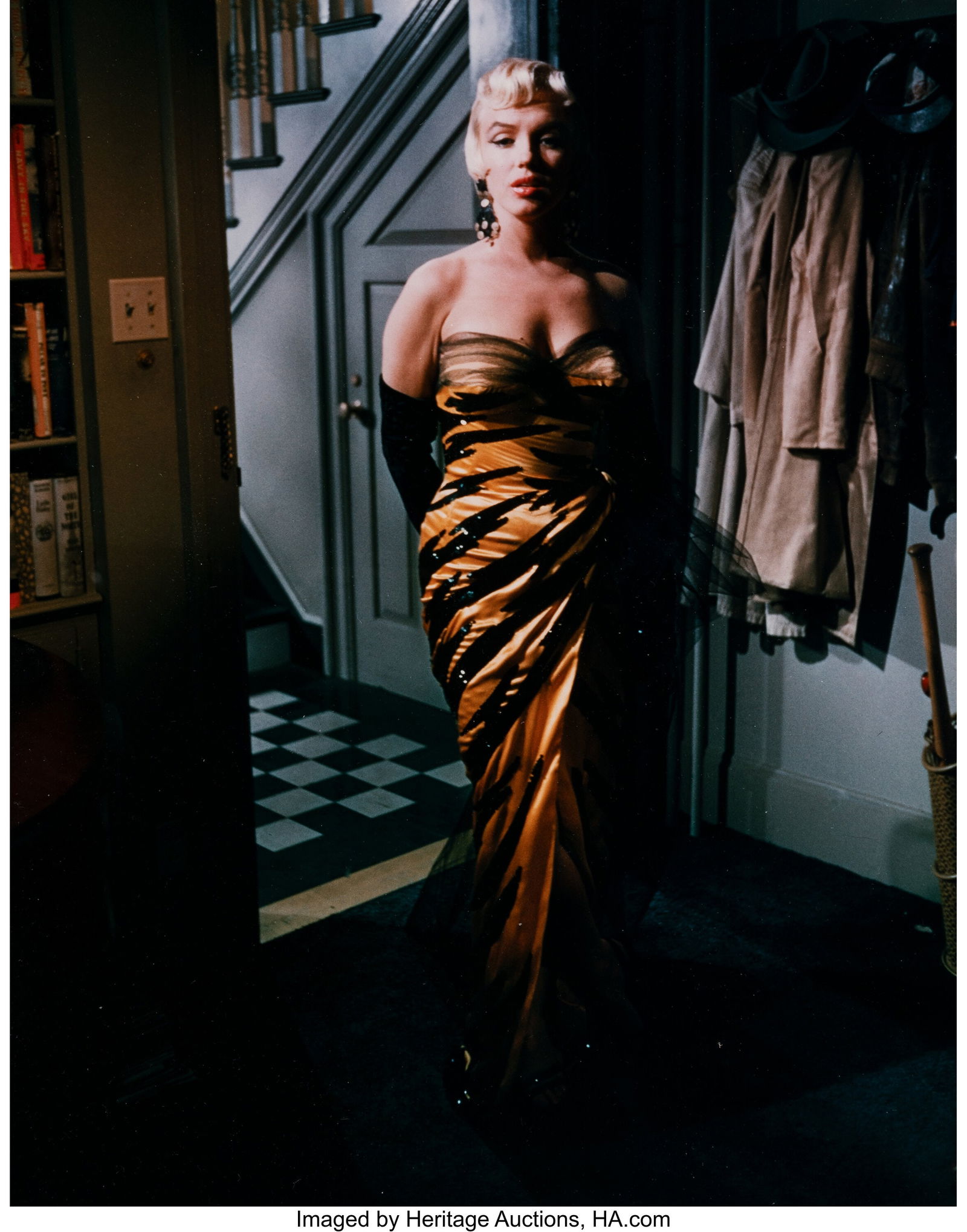 Sam Shaw (American, 1912-1999) Marilyn Monroe in: Sam Shaw (American, 1912-1999) Marilyn Monroe in Travilla Golden Tiger Gown for The Seven Year Itch, 1955 Dye coupler print on Kodak paper, printed later 14 x 11 inches &lp