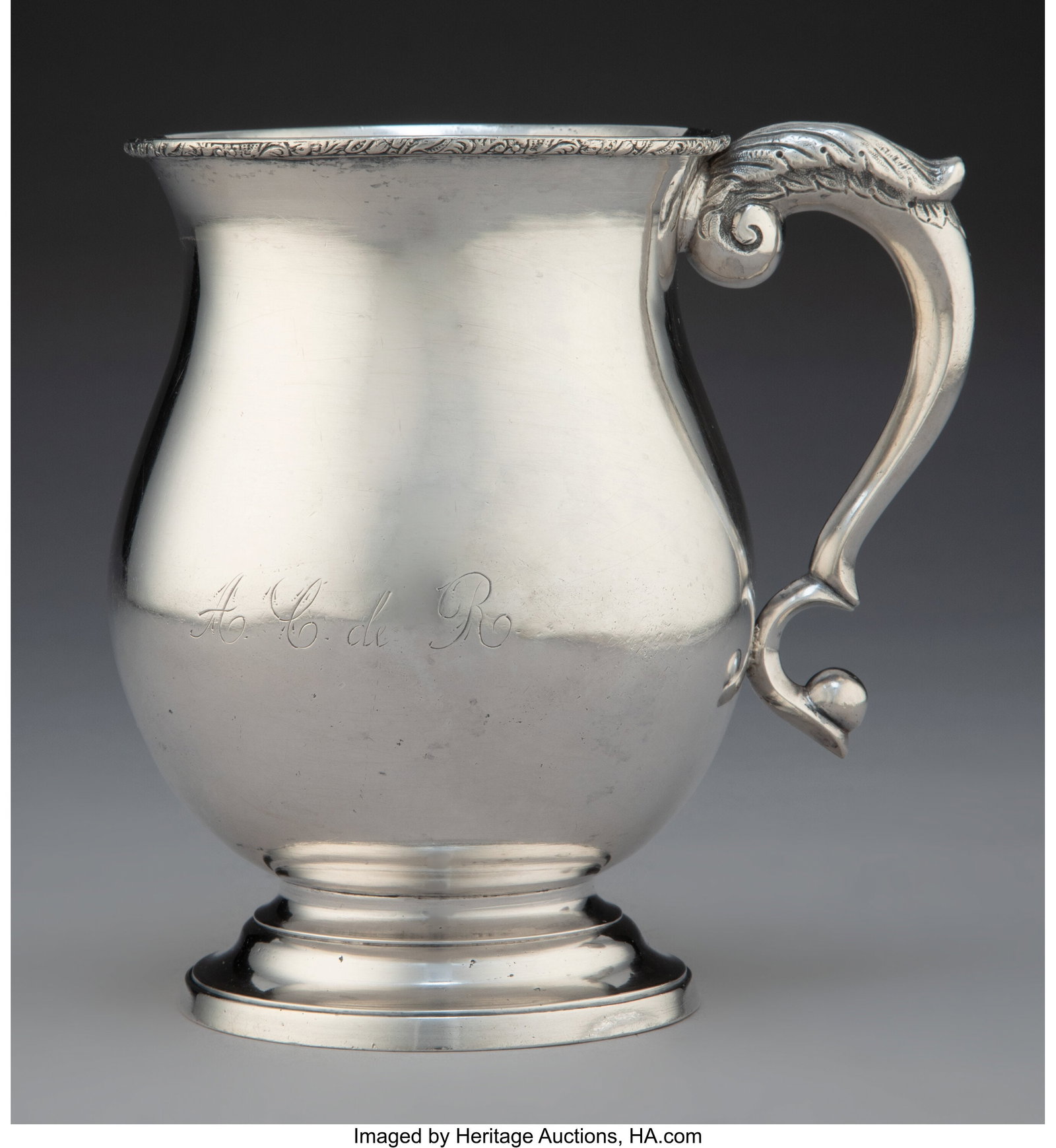 A South American Silver Tankard, circa 1850 Mark: A South American Silver Tankard, circa 1850 Marks: J. FORTEZA 5-1/2 x 5-3/4 x 5 inches (14.0 x 14.6 x 12.7 cm) 534 grams (17.1688 