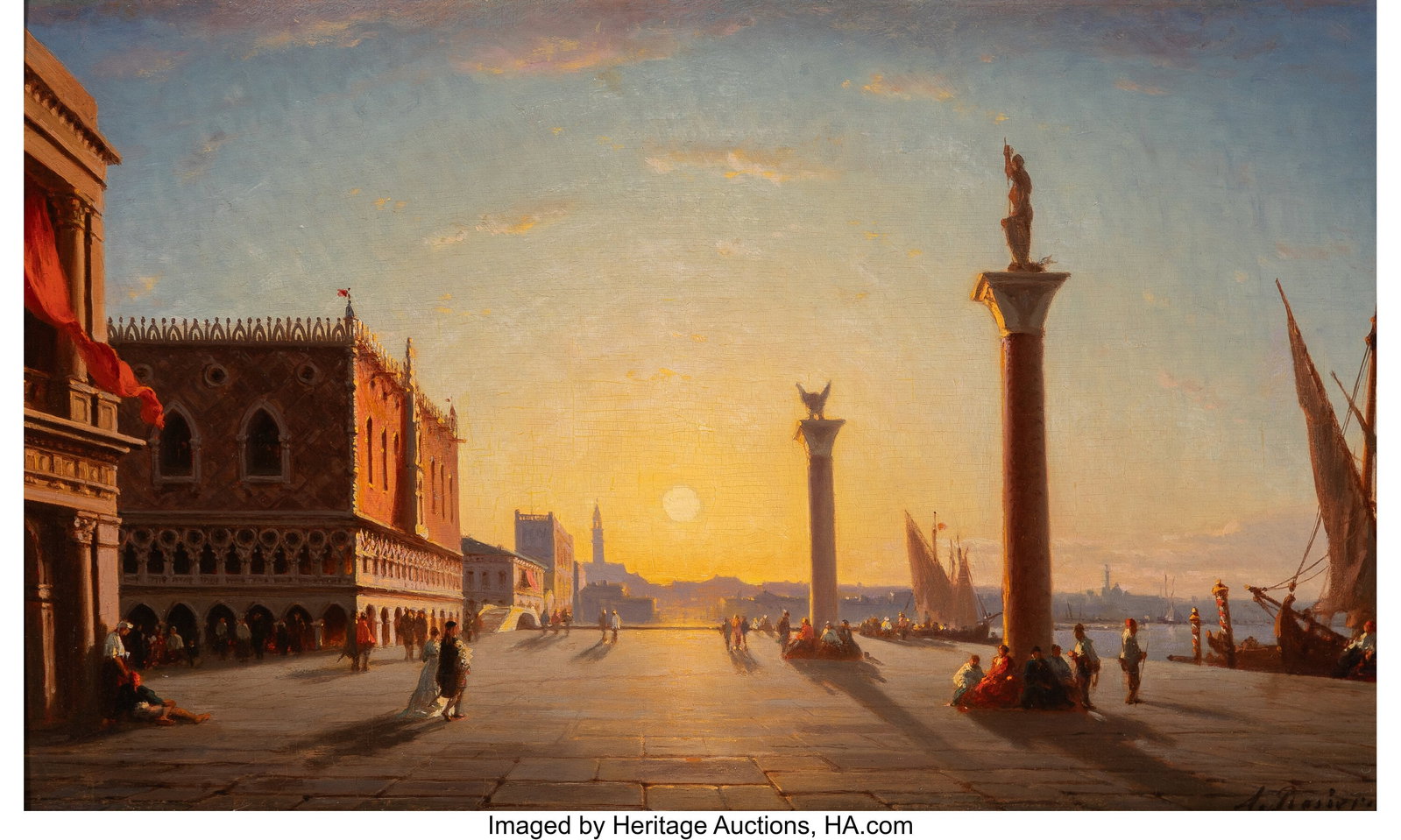 Amédée Rosier (French, 1831-1889) Riva degli S: Amédée Rosier (French, 1831-1889) Riva degli Schiavoni and the Palazzo Ducale, Venice Oil on panel 13 x 22-1/2 inches (33.0 x 57.1 cm) S