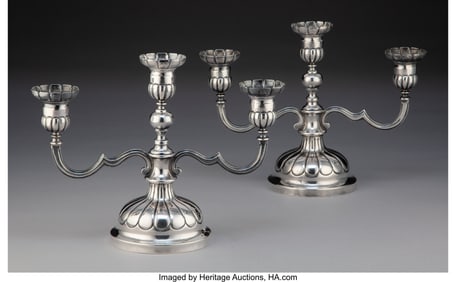 61103: A Pair of Sanborns Silver Three-Light Candelabra