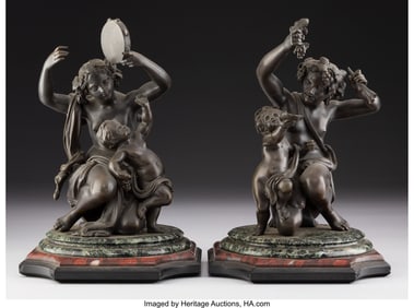61205: A Pair of French Bronze Bacchanalian Figural Gro