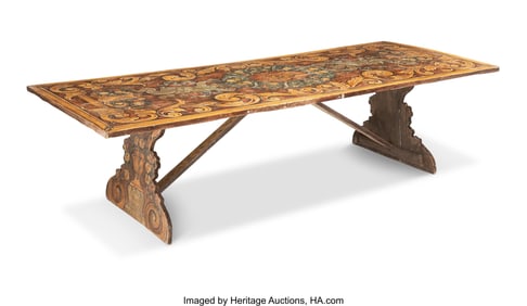 61006: A Large Italian Polychrome Wood Refectory Table,