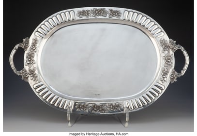 61104: A Sanborns Silver Two-Handled Serving Tray, Mexi