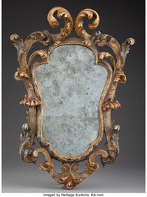 61009: A Small Italian Polychromed Carved Wood Mirror,