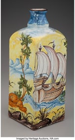 61209: An Italian Maiolica Bottle Vase 14-1/2 x 5-1/4 x