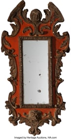 61012: An Italian Polychromed Carved Wood Mirror, early