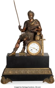 61216: A French Gilt Bronze and Marble Figural Mantel C