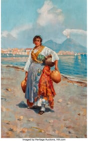 61113: Italian School (19th Century) Woman on the beach