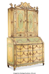 61016: A Venetian Painted Carved Wood Two-Part Secretar