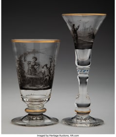 61220: Two Bohemian Partial Gilt Enameled Glasses 6-1/4