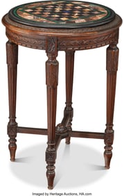 61115: A Malachite-Inlaid Specimen Marble Top Chess Tab