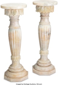 61119: A Pair of Carved Marble Pedestals, early 20th ce
