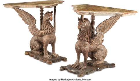 61025: A Pair of Italian Gilt and Silvered Wood Console