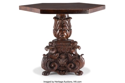 61030: An Italian Baroque Carved Walnut Center Table, 1
