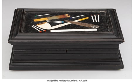 61239: An Italian Carved Ebonized Wood Cigar Box with P