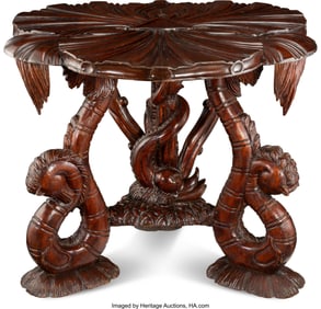 61129: A Grotto Style Wood Center Table, 20th century 3