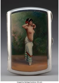 61241: A German Enameled Silver Erotic Cigarette Case,