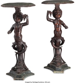 61137: A Pair of Venetian Carved and Painted Wood Pedes