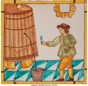 61247: A Spanish Majolica Tile, 18th century 9-1/4 x 9-