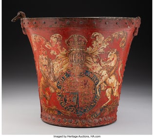 61162: A British Polychromed Leather Armorial Fire Buck