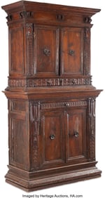 61045: An Italian Baroque Carved Walnut Two-Part Cabine