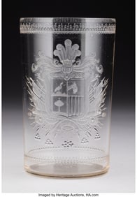 61167: A British Engraved Armorial Glass Cup 4-3/4 x 2-