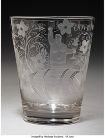61255: An British Engraved Free-Blown Glass Beaker, ear