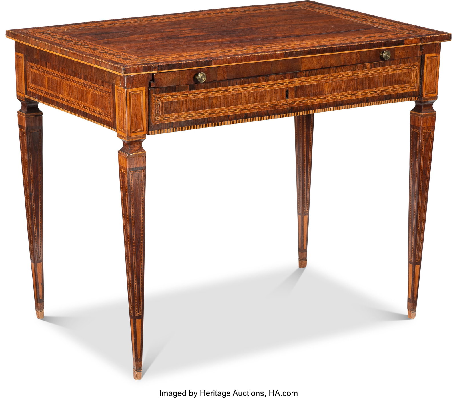 An Italian Parquetry Writing Table, late 18th ce: An Italian Parquetry Writing Table, late 18th century 31 x 39 x 25 inches (78.7 x 99.1 x 63.5 cm) PROVENANCE: Grogan & Company, Boston, Massa