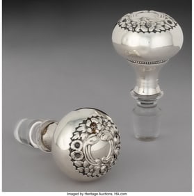 61261: Two Gorham Mfg. Co. Silver and Glass Bottle Stop