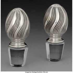 61262: A Pair of Tiffany & Co. Silver and Glass Bottle