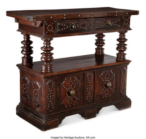 61055: An Italian Carved Walnut Court Cupboard, 17th/18