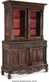 61186: An Anglo-Dutch Colonial Carved Wood Vitrine Cabi