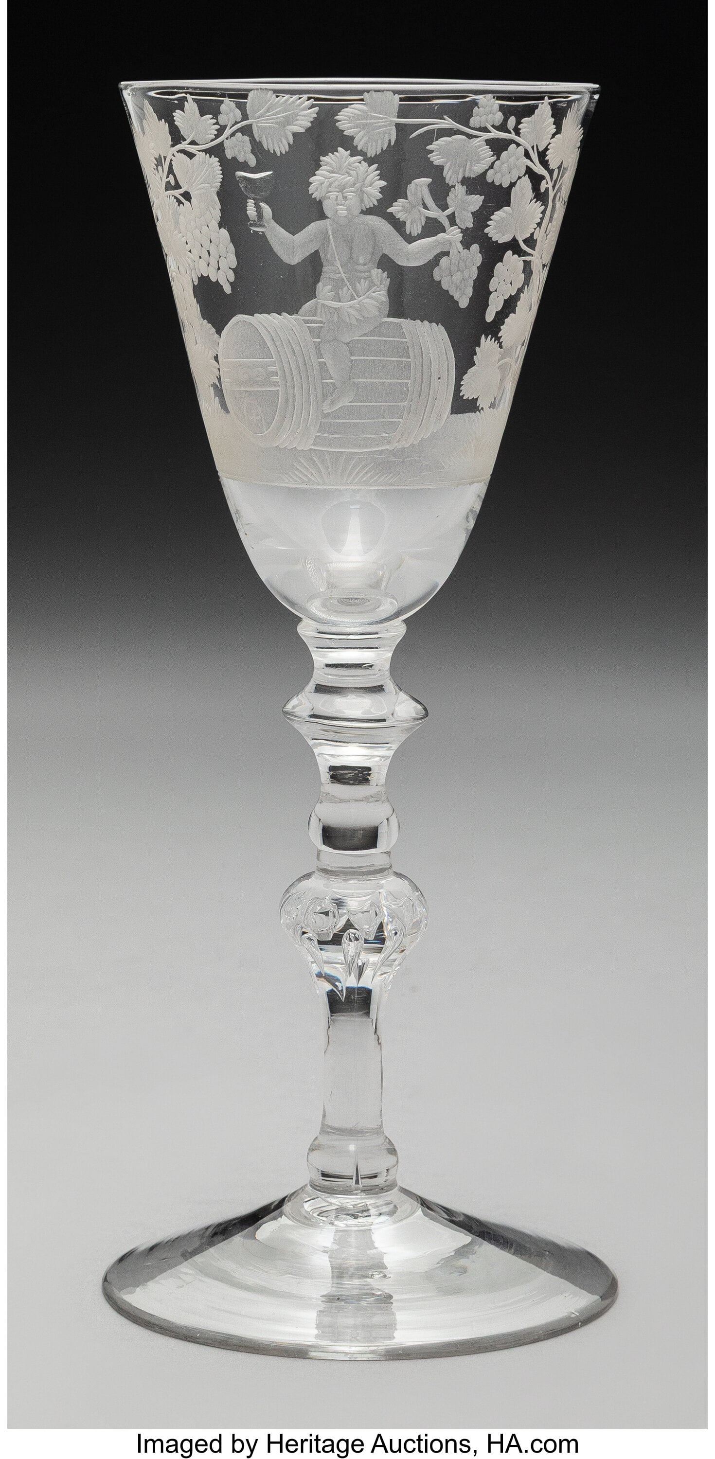 A Dutch Engraved Glass Light Baluster Goblet, ci: A Dutch Engraved Glass Light Baluster Goblet, circa 1750 8 x 3-3/8 inches (20.3 x 8.6 cm) PROVENANCE: The A.C. Hubbard Jr. Collection;