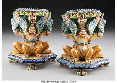 61064: A Pair of Italian Maiolica Open Salt Cellars 6-3