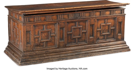 61065: An Italian Carved Walnut Cassone, late 17th cent