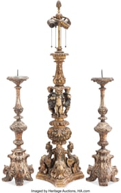 61067: A Group of Three Italian Polychrome and Gilt Woo