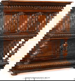 61194: An Italian Carved Walnut Chest-on-Stand, 19th ce