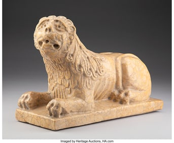 61071: A Grand Tour Carved Marble Lion Sculpture, 19th