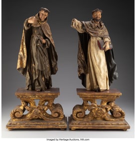 61087: A Pair of Italian Carved, Polychrome, and Gilt W