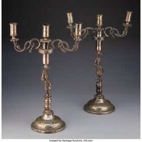 61095: A Pair of Spanish Colonial Silver Three-Light Fi