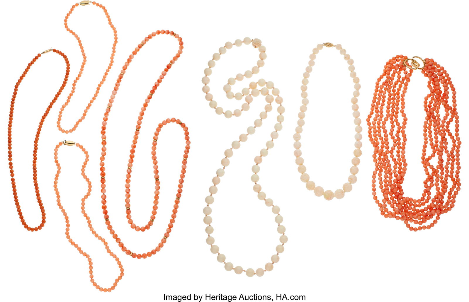 Coral, Gold Jewelry  Stones: Coral beads; carved (1 of 1)