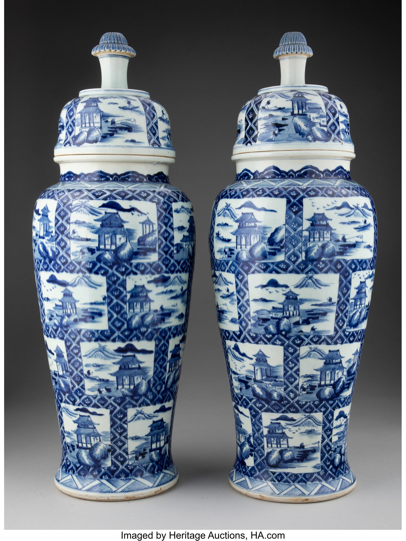 A Pair of Chinese Export Blue and White Covered (1 of 3)