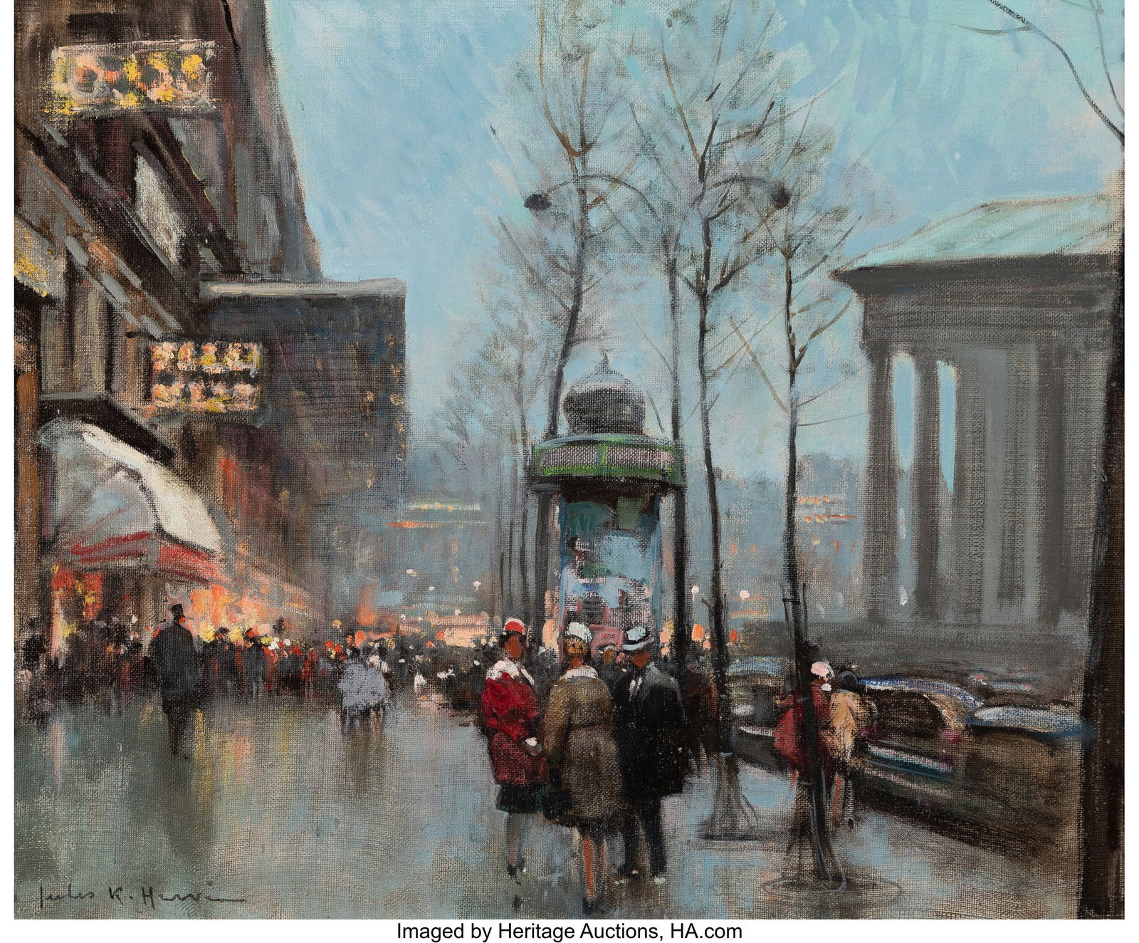 Jules René Hervé (French, 1887-1981) Place de: Jules René Hervé (French, 1887-1981) Place de la Madeleine, Paris Oil on canvas 18 x 22 inches (45.7 x 55.9 cm) Signed lower left and again