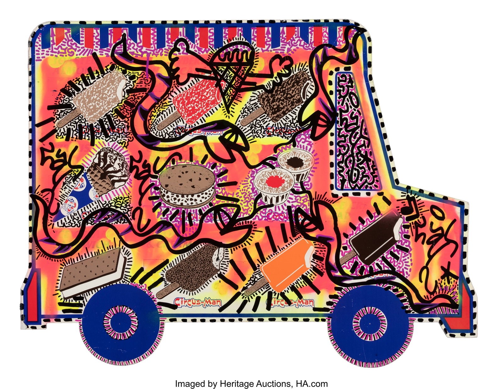 LA II (b. 1967) Ice Cream Creation Spray paint a: LA II (b. 1967) Ice Cream Creation Spray paint and ink on board 24-1/2 x 32-1/8 inches (62.2 x 81.6 cm) Signed and titled in ink on reverse HID03101062