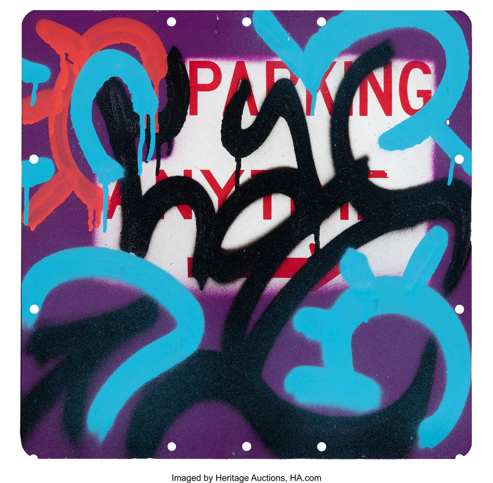 LA II (b. 1967) No Parking NYC Spray paint on re: LA II (b. 1967) No Parking NYC Spray paint on recycled aluminum sign 18 x 18 inches (45.7 x 45.7 cm) HID03101062020 © 2024 Heritage Auctions | All Ri