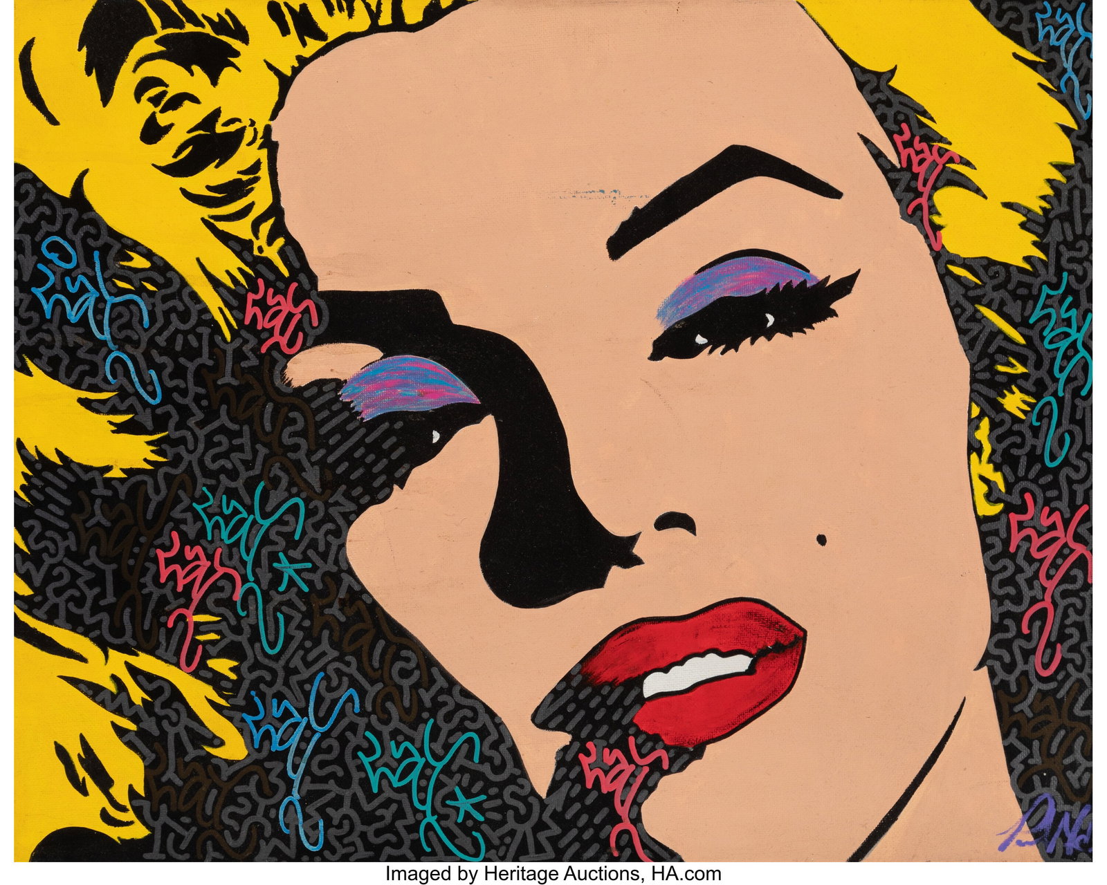 LA II (b. 1967) Blonde Bombshell Lusting Acrylic: LA II (b. 1967) Blonde Bombshell Lusting Acrylic and ink on canvas 16 x 20 inches (40.6 x 50.8 cm) HID03101062020 © 2024 Heritage Auctions | All Righ