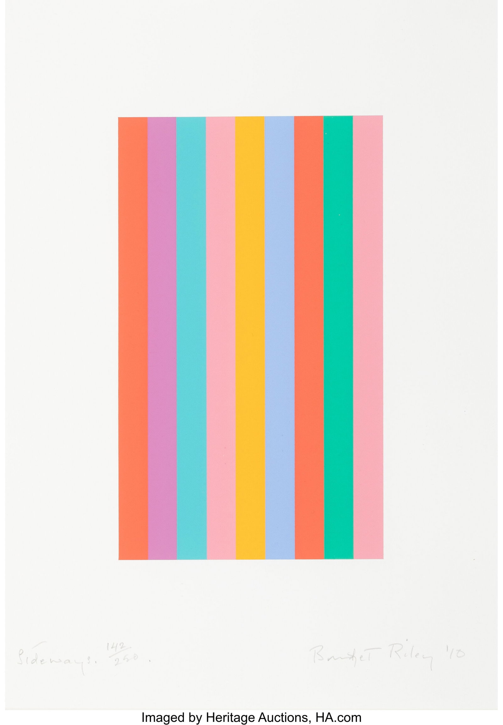Bridget Riley (b. 1931) Sideways, 2010 Screenpri: Bridget Riley (b. 1931) Sideways, 2010 Screenprint in colors on wove paper 18 x 12-5/8 inches (45.8 x 32.2 cm) (sheet) Ed. 142/2