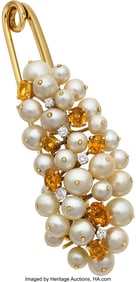 55244: David Webb Cultured Pearl, Citrine,  Diamond, Go